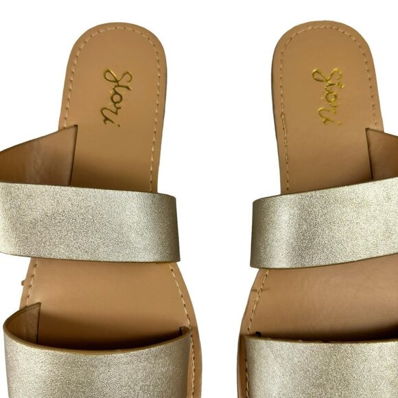 Gold Metallic Double Wide Straps Slide Sandal‎ Women's Slip on Size 8 - Picture 6 of 9